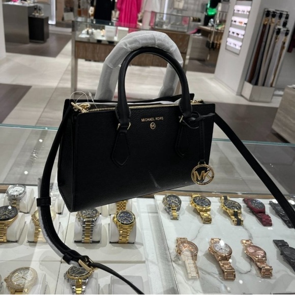 MICHAEL MICHAEL KORS Valerie Small Pebbled Leather Satchel Black NWT - Picture 3 of 16